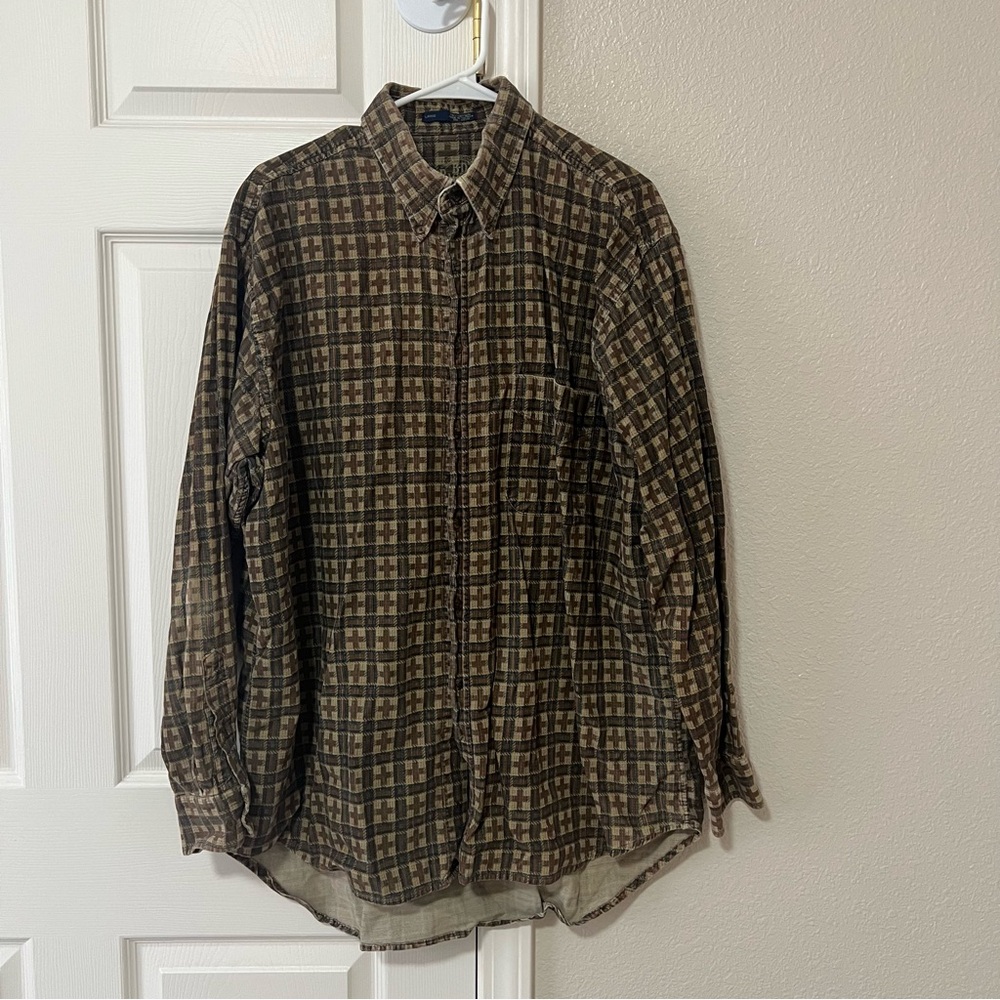 BD Baggies Vintage Brown Plaid Corduroy Button Up Shirt - Large
